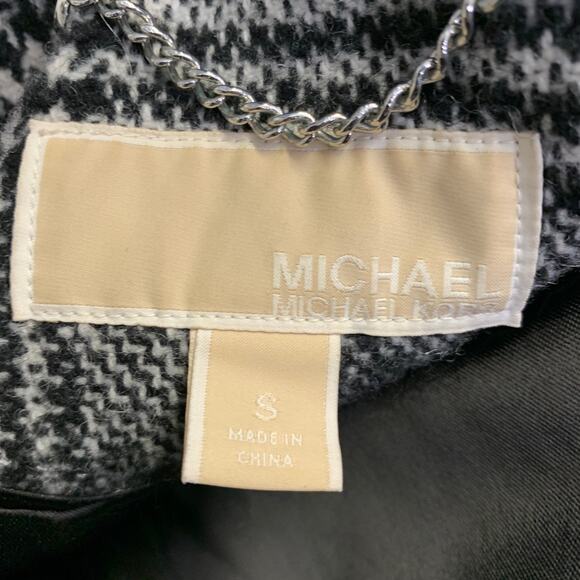 MICHAEL by MICHAEL KORS Size S Black White Wool Blend Plaid Double Breasted Coat - Picture 9 of 12